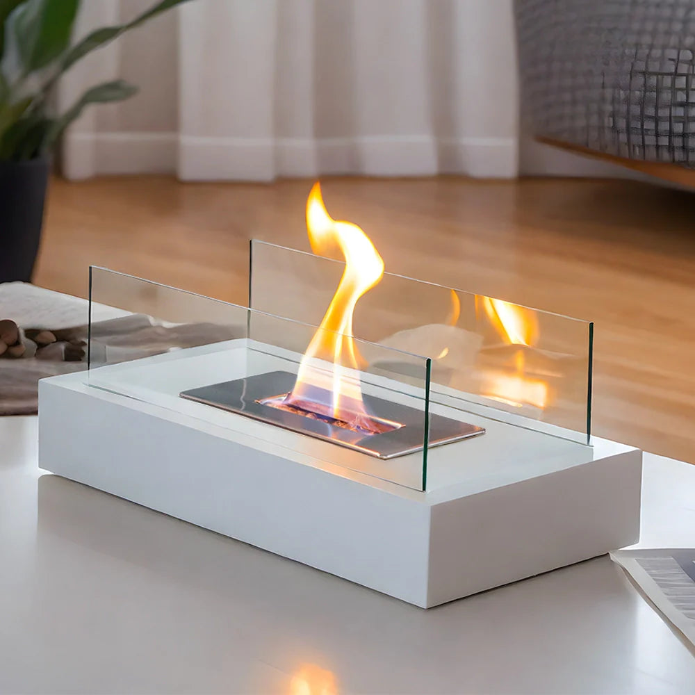Square Tabletop Fire Bowl Pot with Two-Sided Glass